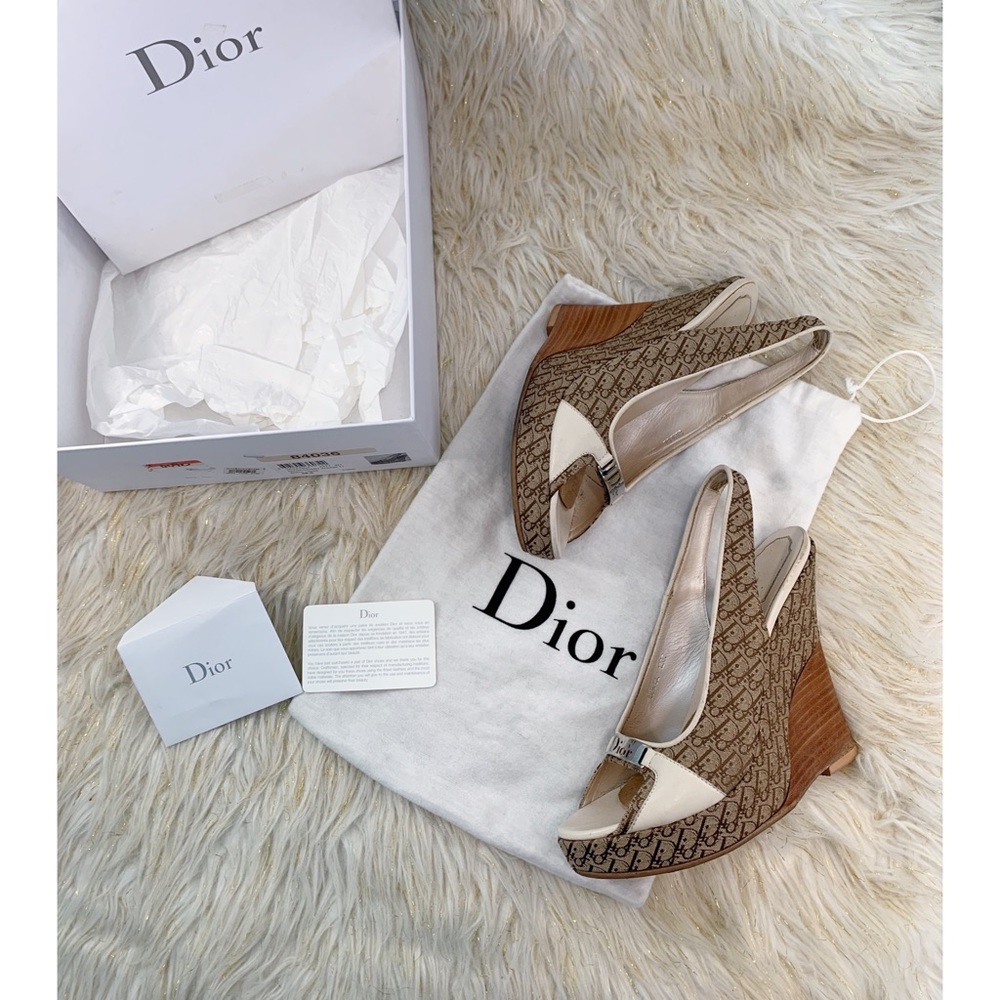 Christian Dior Diorissimo Canvas Logo Wedge 38.5